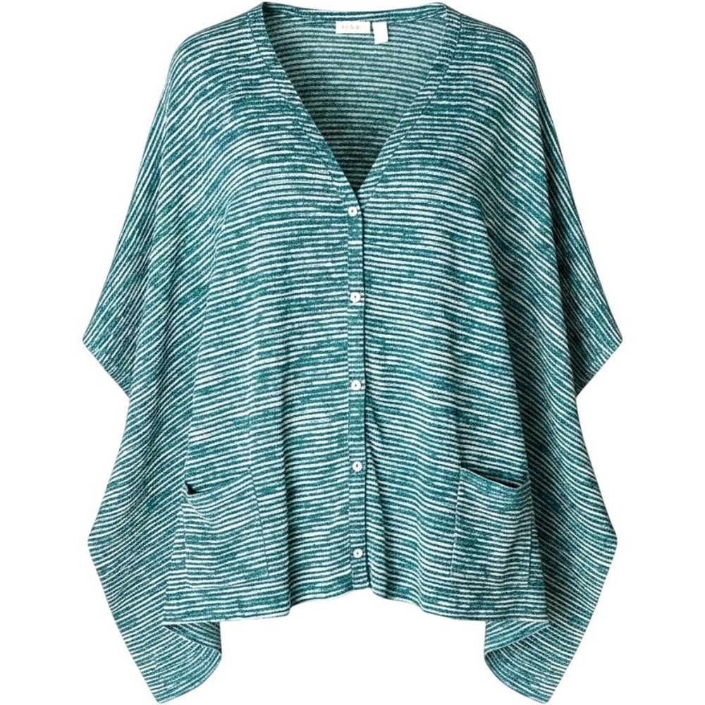 Lori Goldstein Teal Aqua Pocket Poncho Kaftan Button Front Sweater Knit Womens L